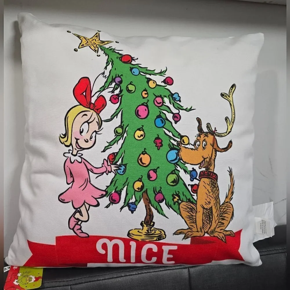 Nwt The Grinch Naughty Nice Reversible Holiday Christmas Pillow